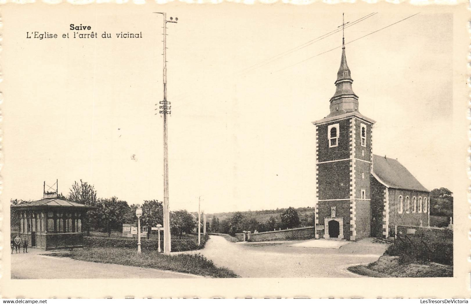 [-5%] BELGIQUE - Blégny - Saive - LEglise et larrêt du vicinal - Maison Bonemme-Moise - Carte postale