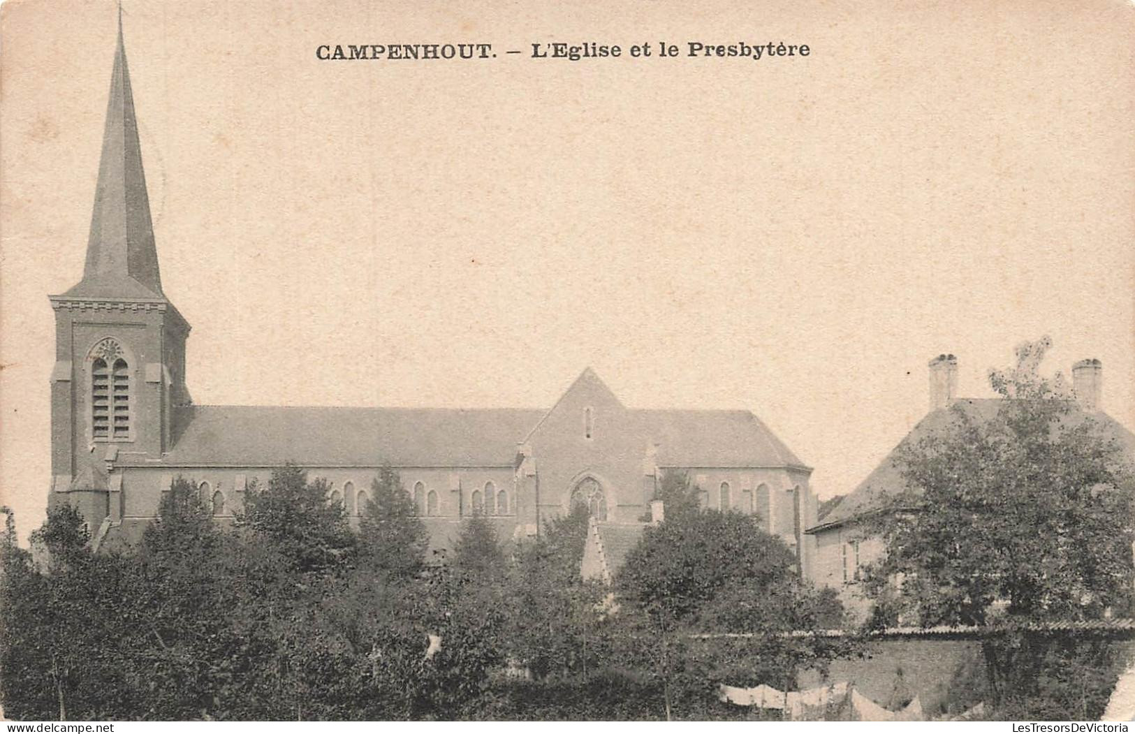 [-5%] BELGIQUE - Campenhout - Eglise - religion - christianisme - Presbytère - arbre - Oblit 1910 - Carte Postale Ancien