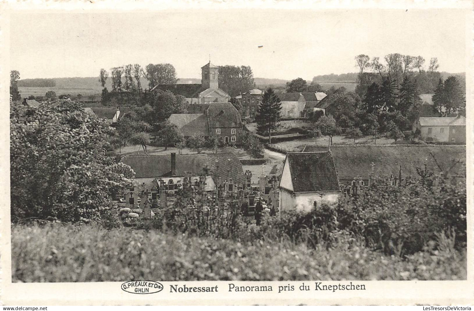 [-5%] BELGIQUE - Nobressart - Panorama pris du Kneptschen - cimetière - tour - Edit JF Moris Colling - Carte postale anc