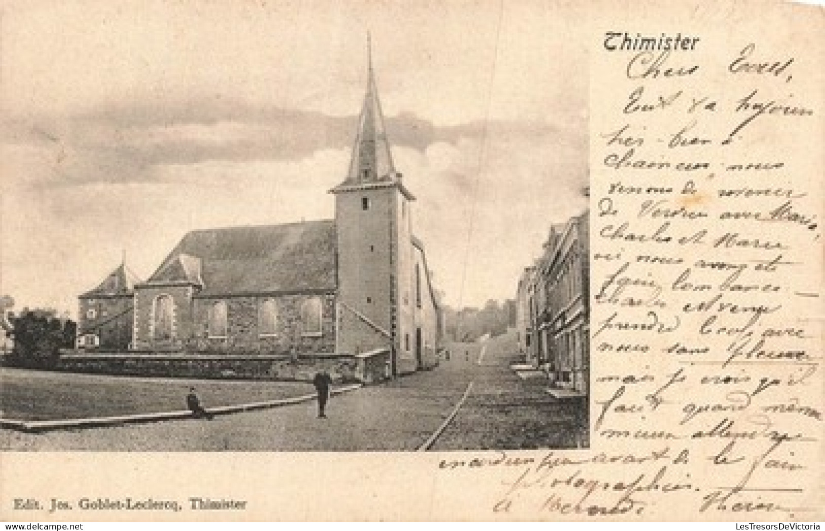 [-5%] BELGIQUE - Thimister - église St Antoine l Ermite - clocher - animé - CPA