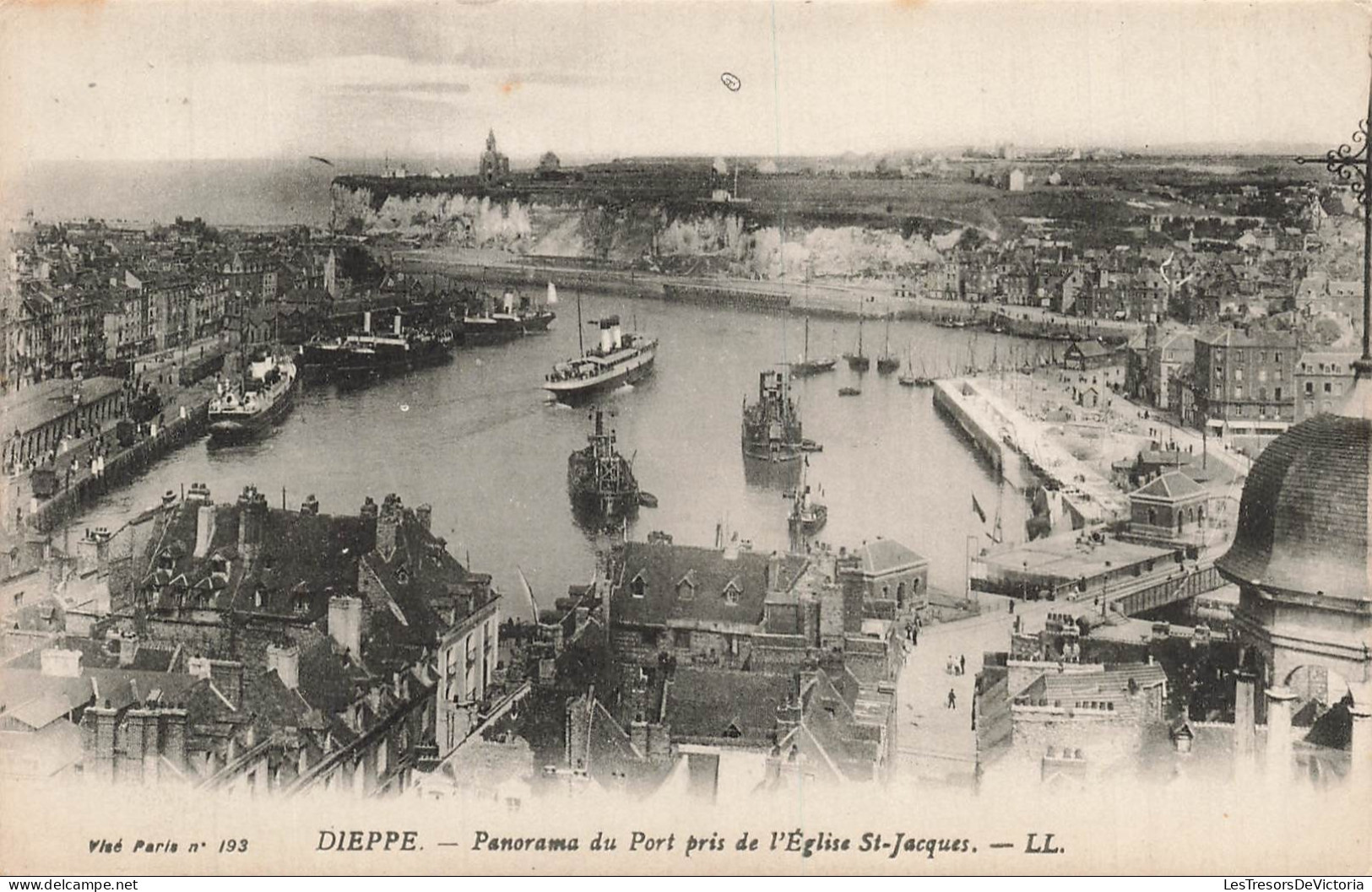 [-5%] FRANCE - Dieppe - Panorama - Port - Eglise St Jacques - Bateau - Transport - Falaise - Carte postale ancienne