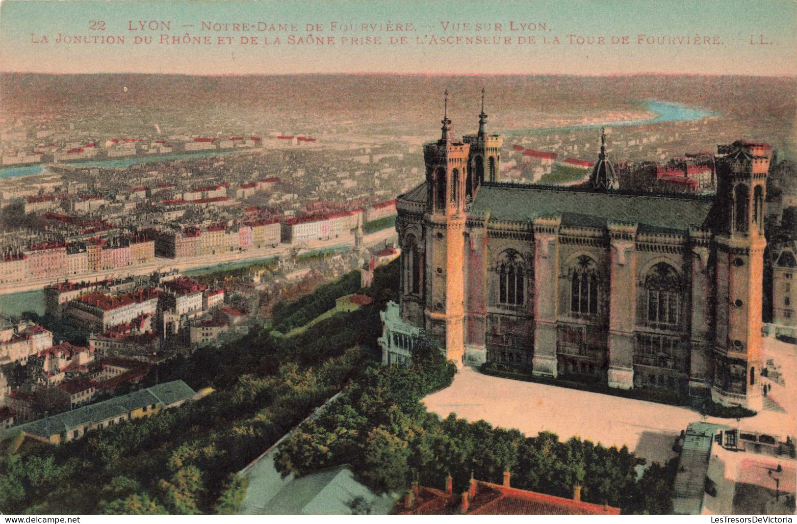 [-5%] FRANCE - Lyon - Notre Dame de Fourvière - Vue sur Lyon  - Colorisé - Carte postale ancienne