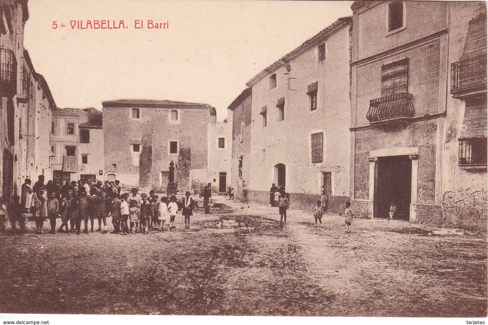 5 POSTAL DE VILABELLA - EL BARRI (FOTOTIPIA THOMAS) (TARRAGONA) NIÑOS EN LA PLAZA