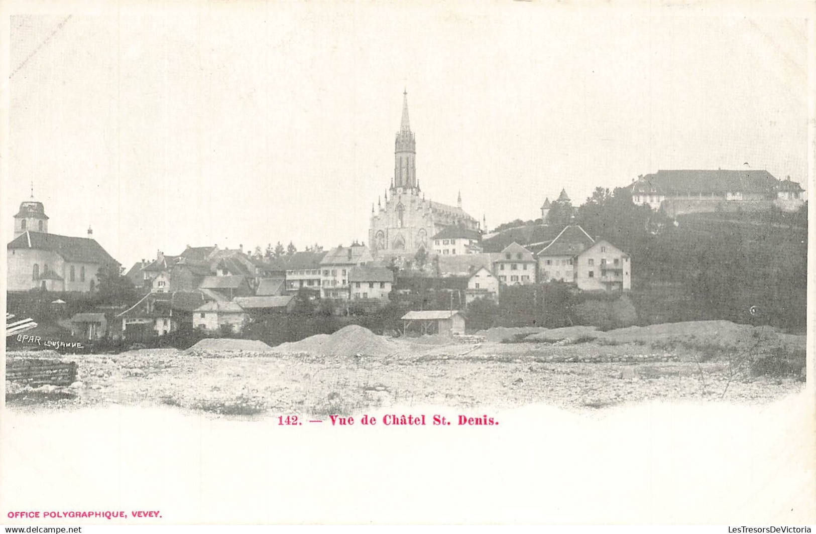 [-5%] SUISSE - Vue de Châtel Saint Denis - Office Polygraphique Vevey - Carte Postale Ancienne
