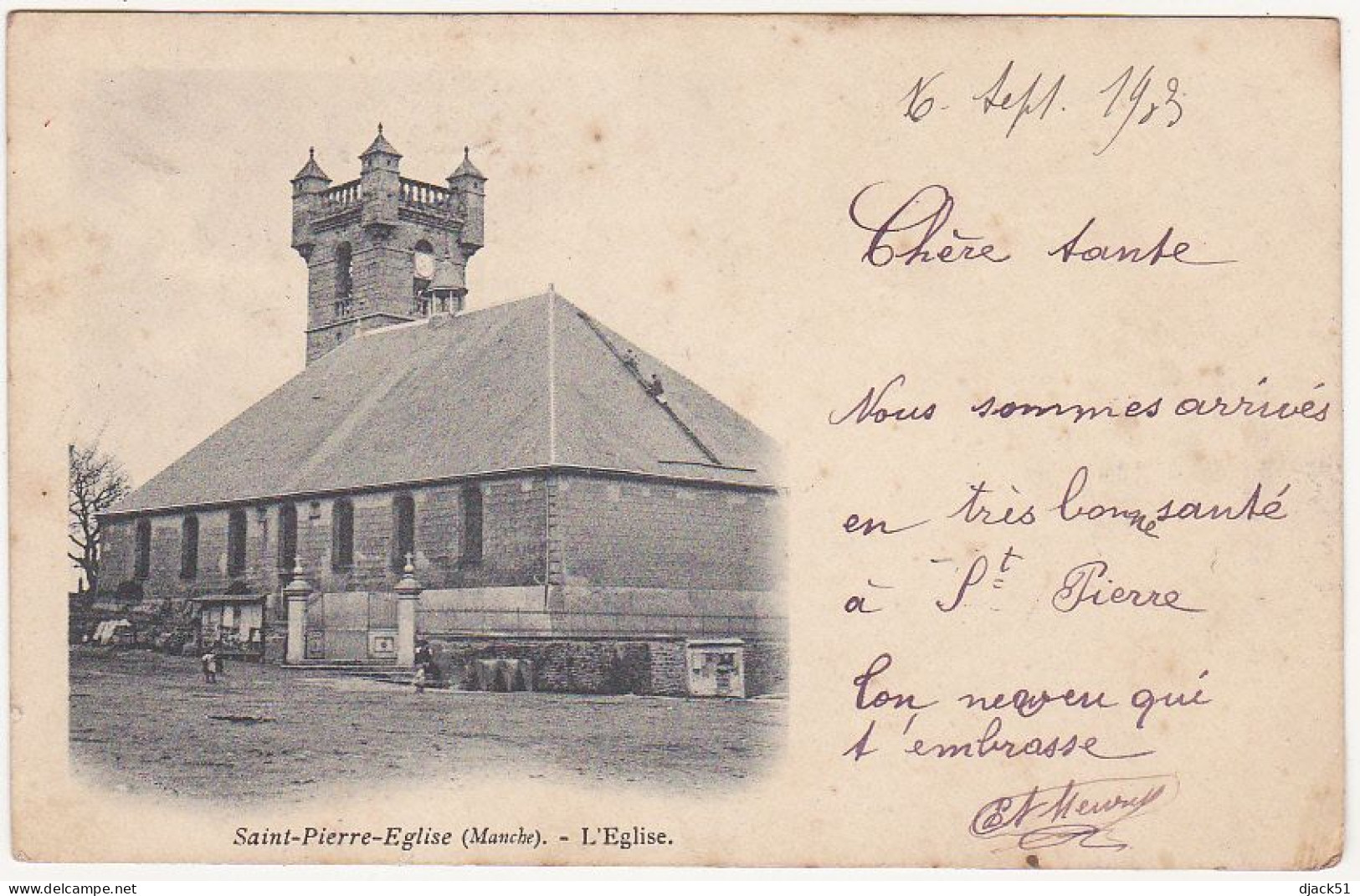 50 - Saint-Pierre-Eglise (Manche) - 1903 - L'Eglise - Carte précurseur