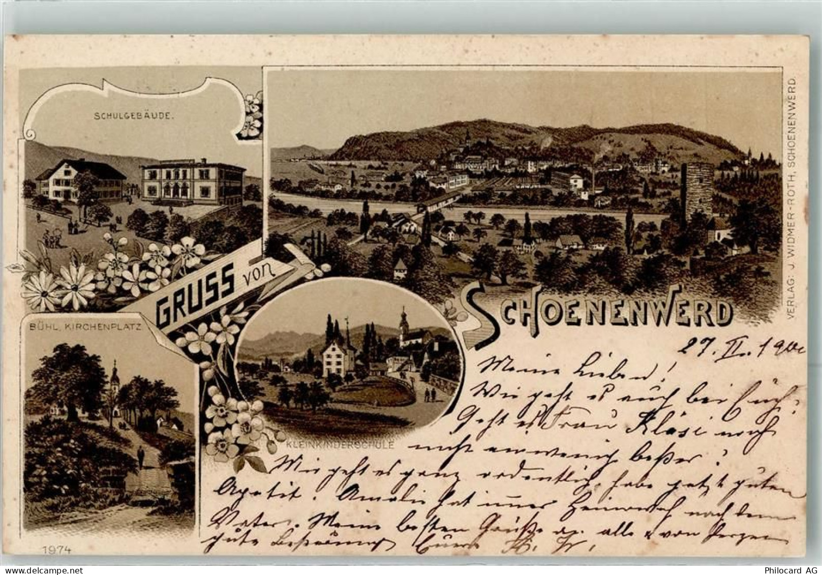 5012 Schönenwerd SO 1900 Lithographie Schulgebäude Bühl Kirchplatz Klein... - 13616046