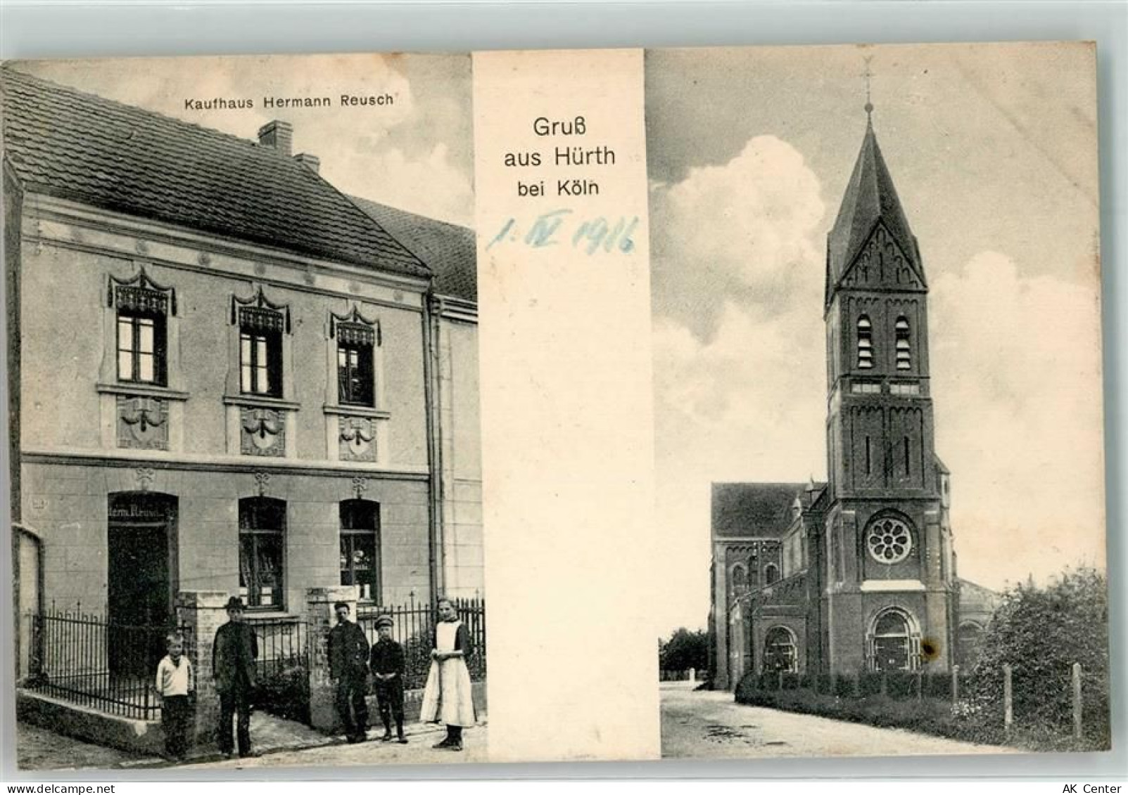 50354 W5030 Hürth , Rheinl Foto AK Kaufhaus Reusch Kirche St. Katharina... - 13628132