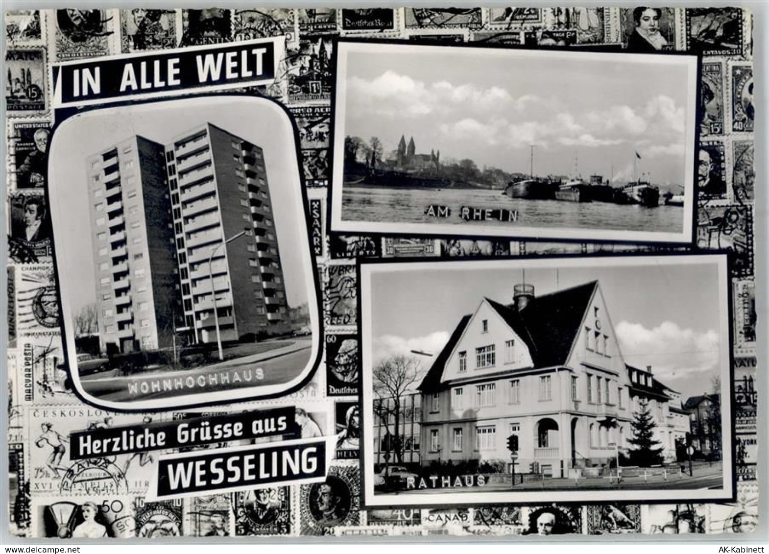 50389 W5047 Wesseling , Rheinl - Wohnhochhaus Rathaus Rhein Schiffe - 51663490
