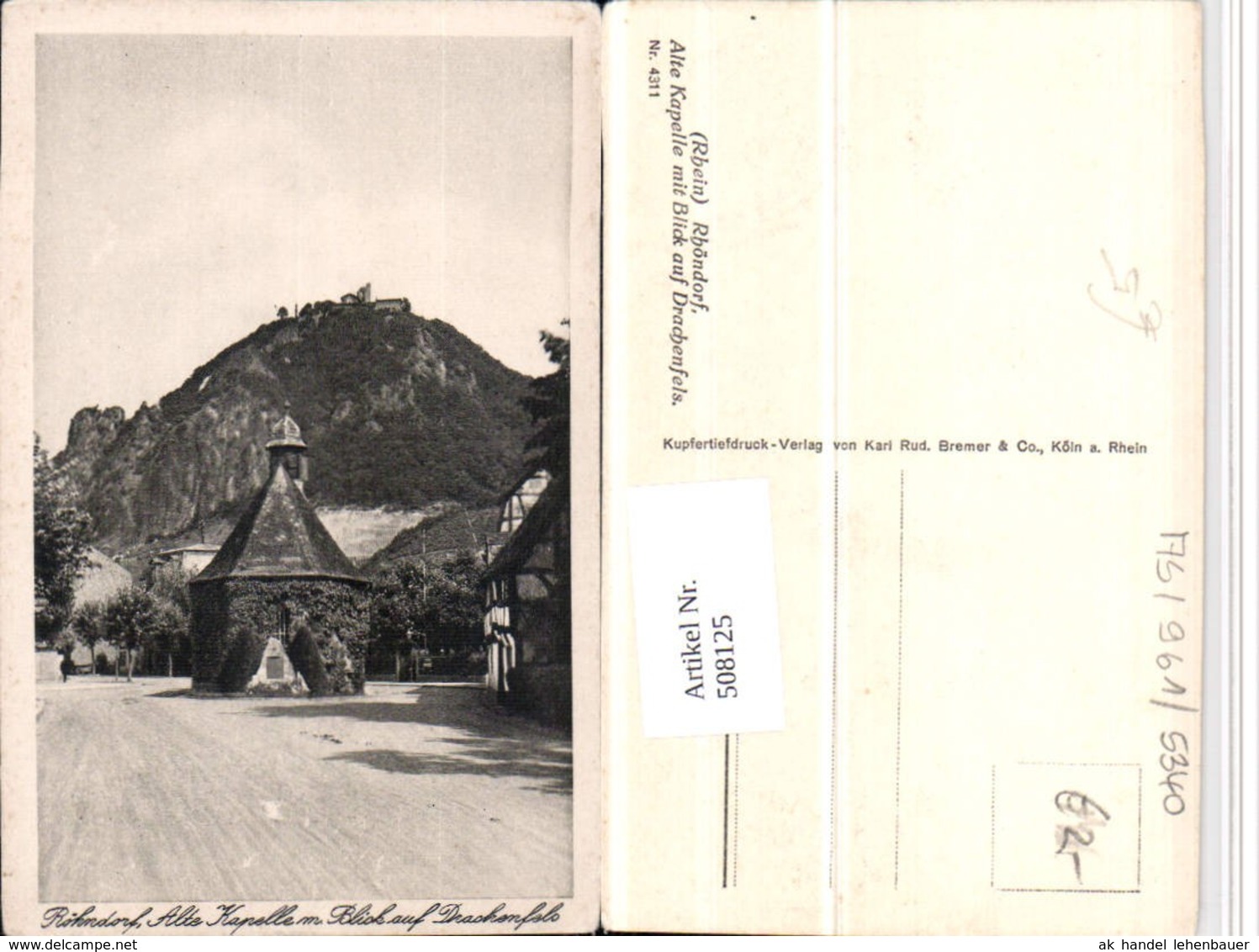 508125,R&ouml;hndorf b. Bad Honnef Alte Kapelle m. Blick auf Drachenfels