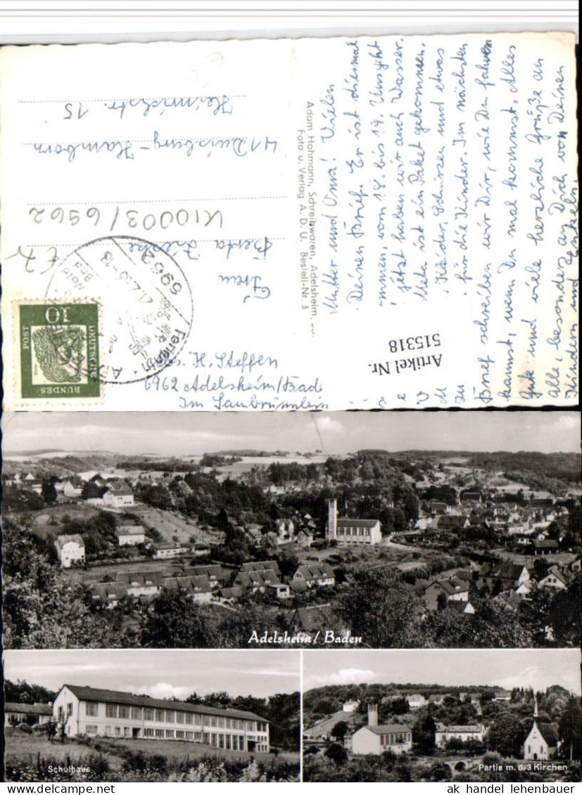 515318,Adelsheim Totale Schule 3 Kirchen Mehrbildkarte
