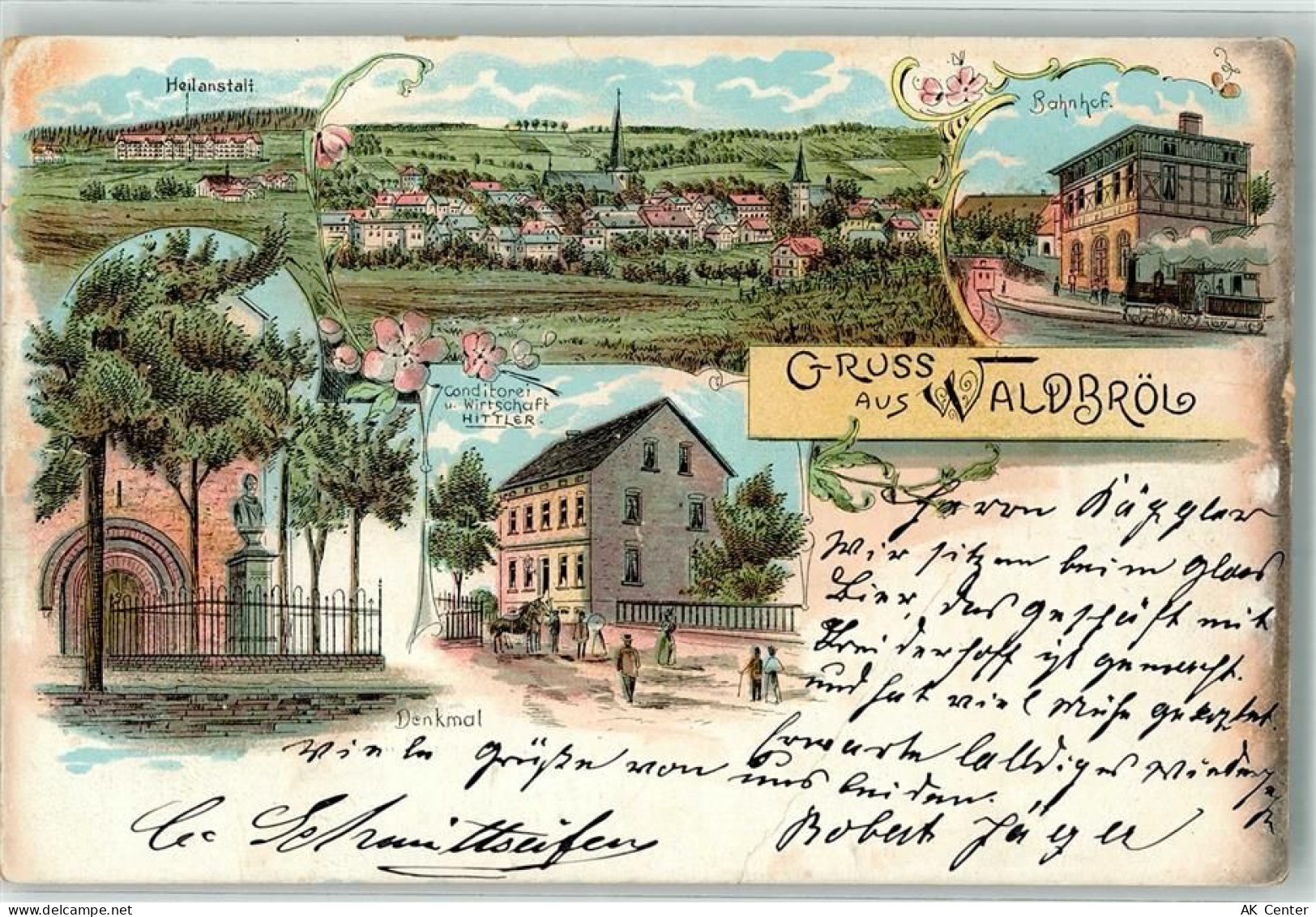 51545 W5220 Waldbröl 1900 Lithographie Cafe-Gasthaus Hittler Bahnhof Den... - 13632693