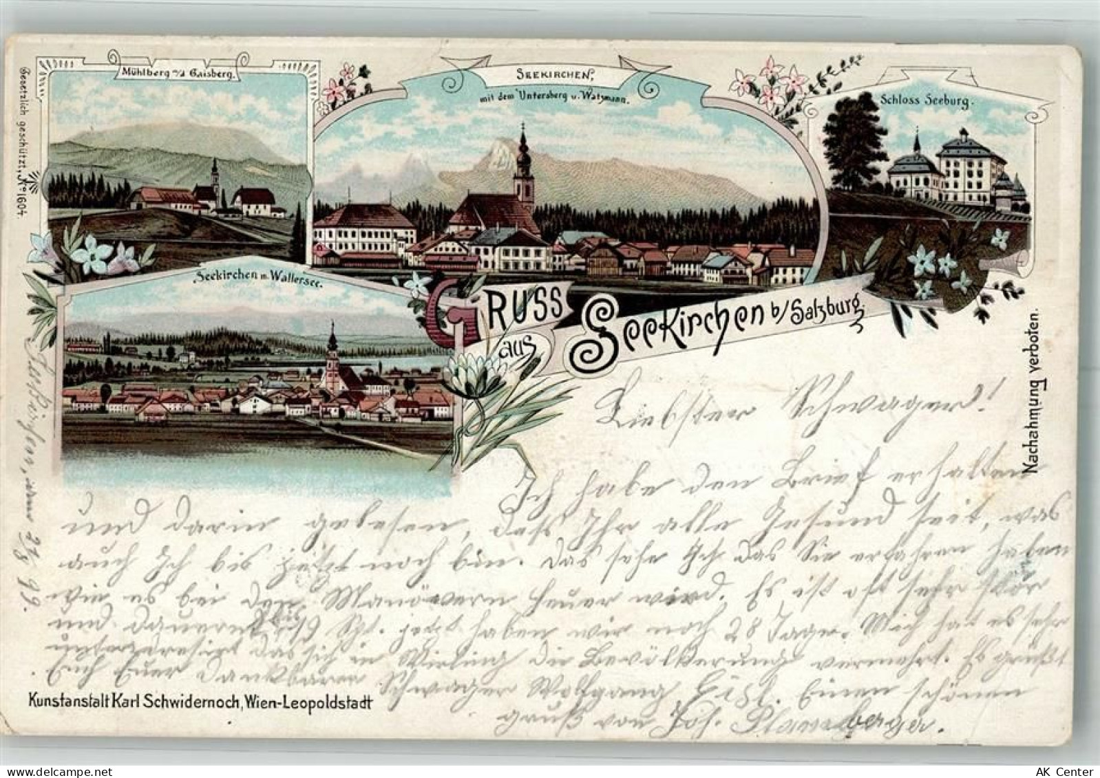 5201 Seekirchen am Wallersee 1899 Lithographie Schloss Seeburg Mühlberg ... - 13666884