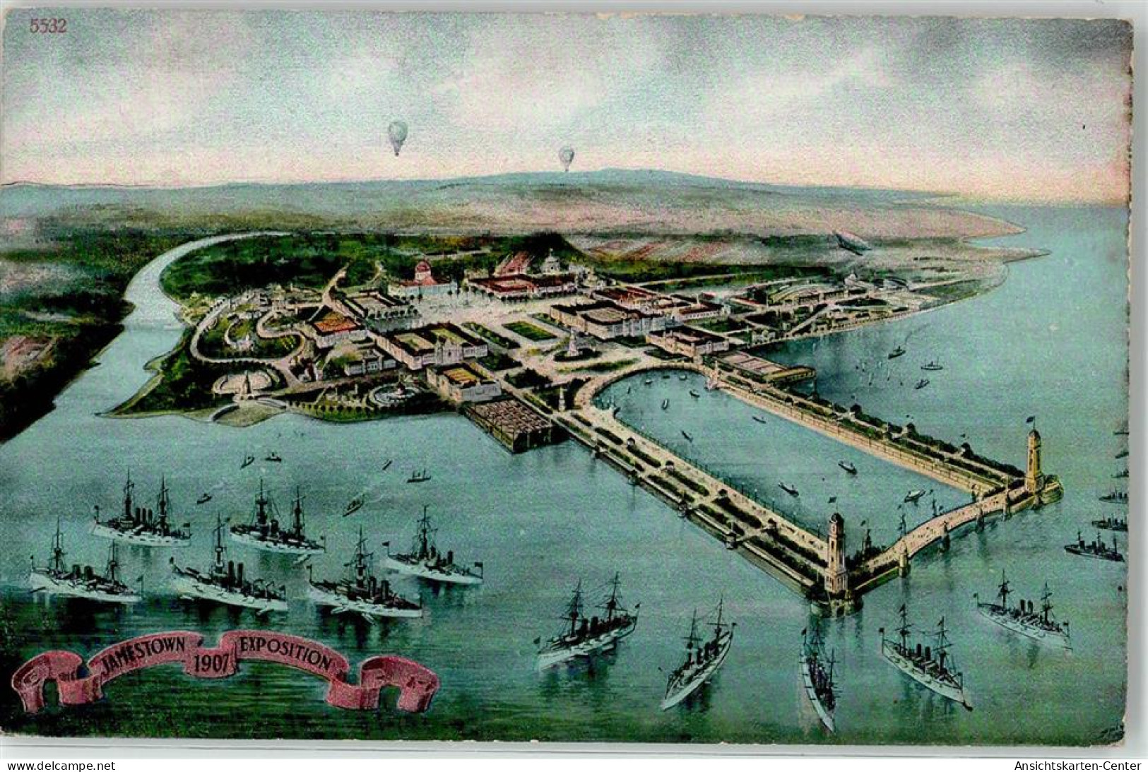 52228135 - Jamestown Exposition 1907 Hafen Schiff Ballon