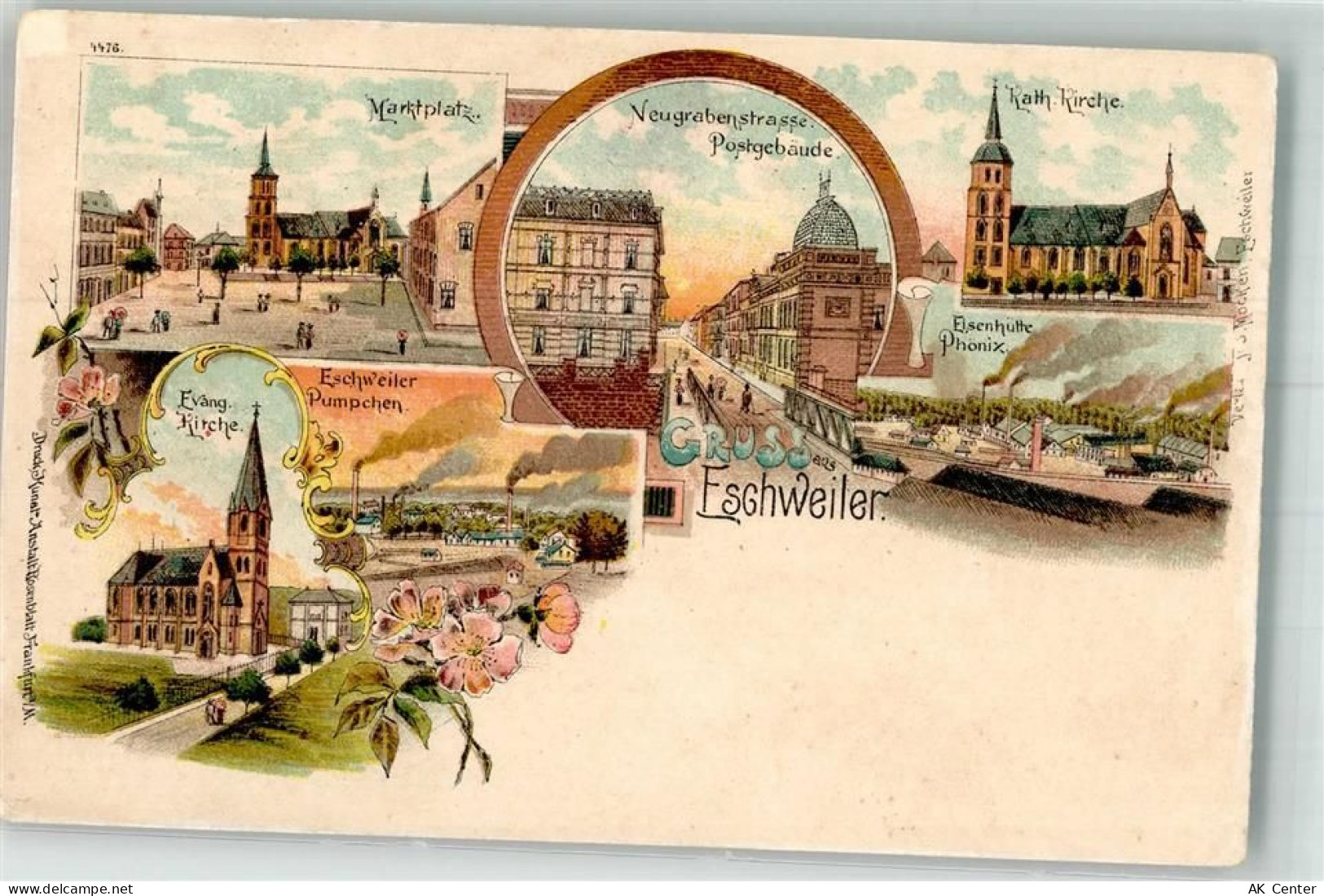 52249 W5180 Eschweiler , Rheinl Lithographie Eisenhütte Phönix Ev. Kirch... - 13642384