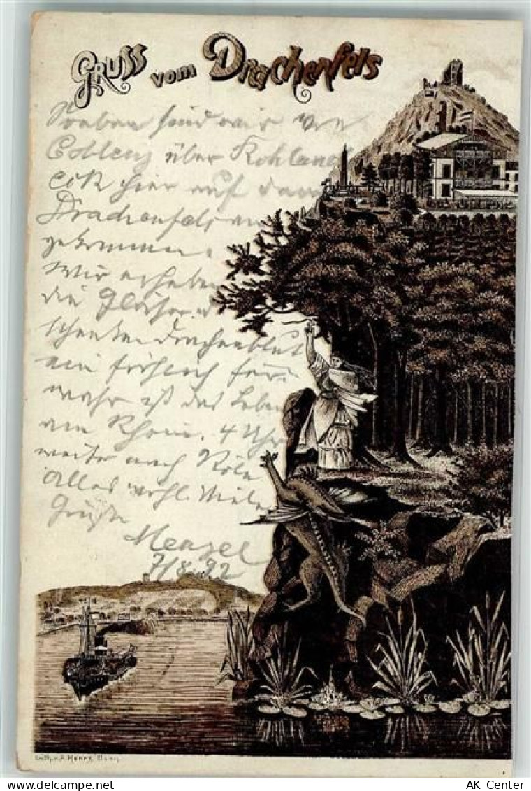 53639 W5330 Drachenfels 1892 Lithographie Vorläufer Gasthaus Drachenfels... - 13632743