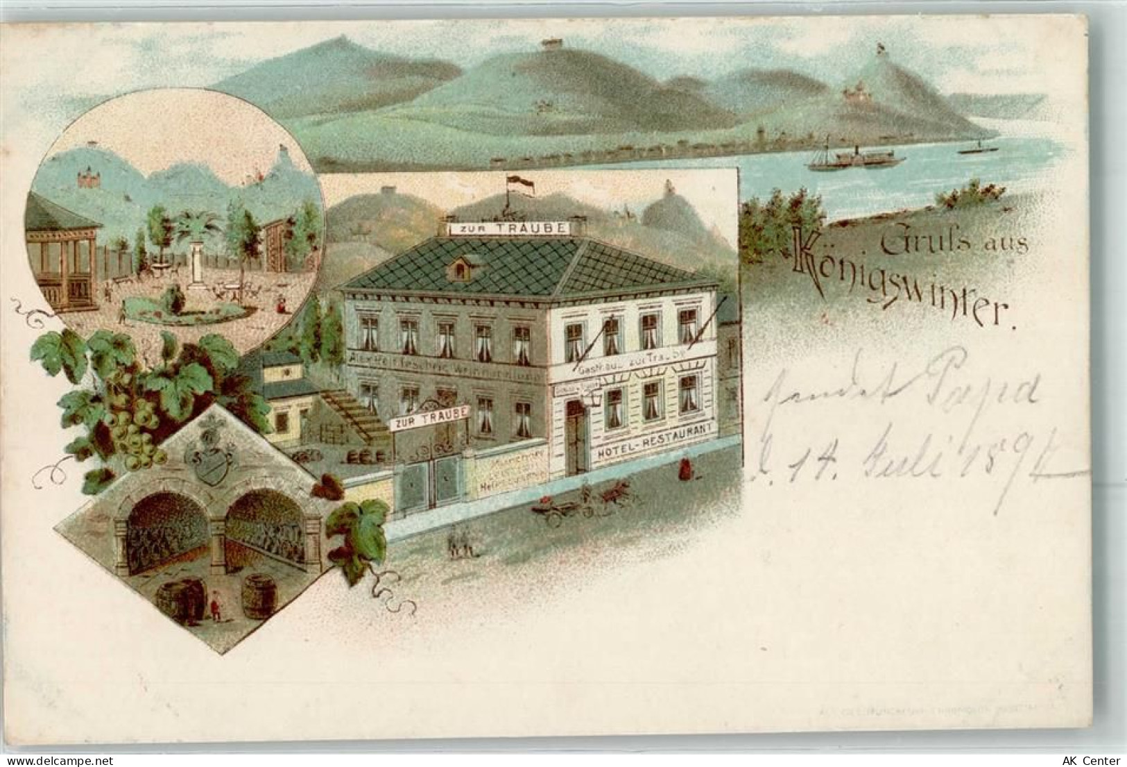 53639 W5330 Königswinter Lithographie Gasthaus Hotel Zur Traube - 13616754