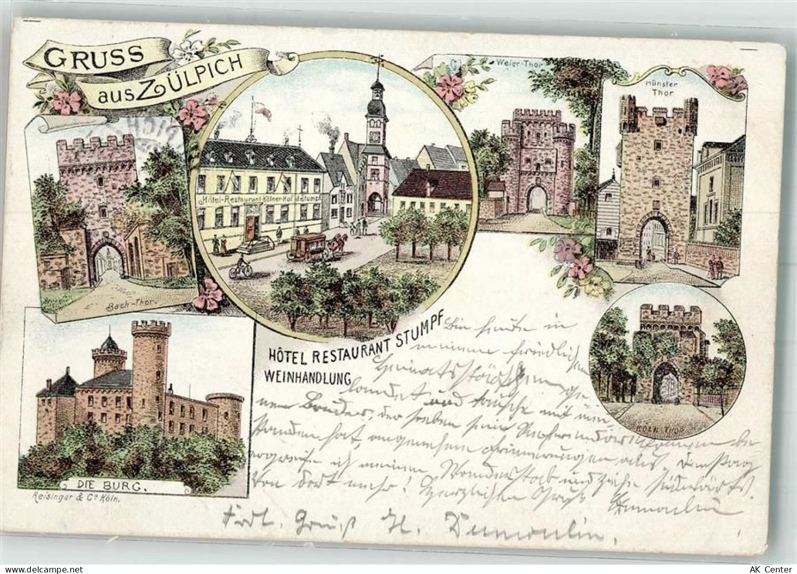 53909 W5352 Zülpich 1897 Lithographie Köln-Tor Die burg Hotel-Gasthaus S... - 13642382