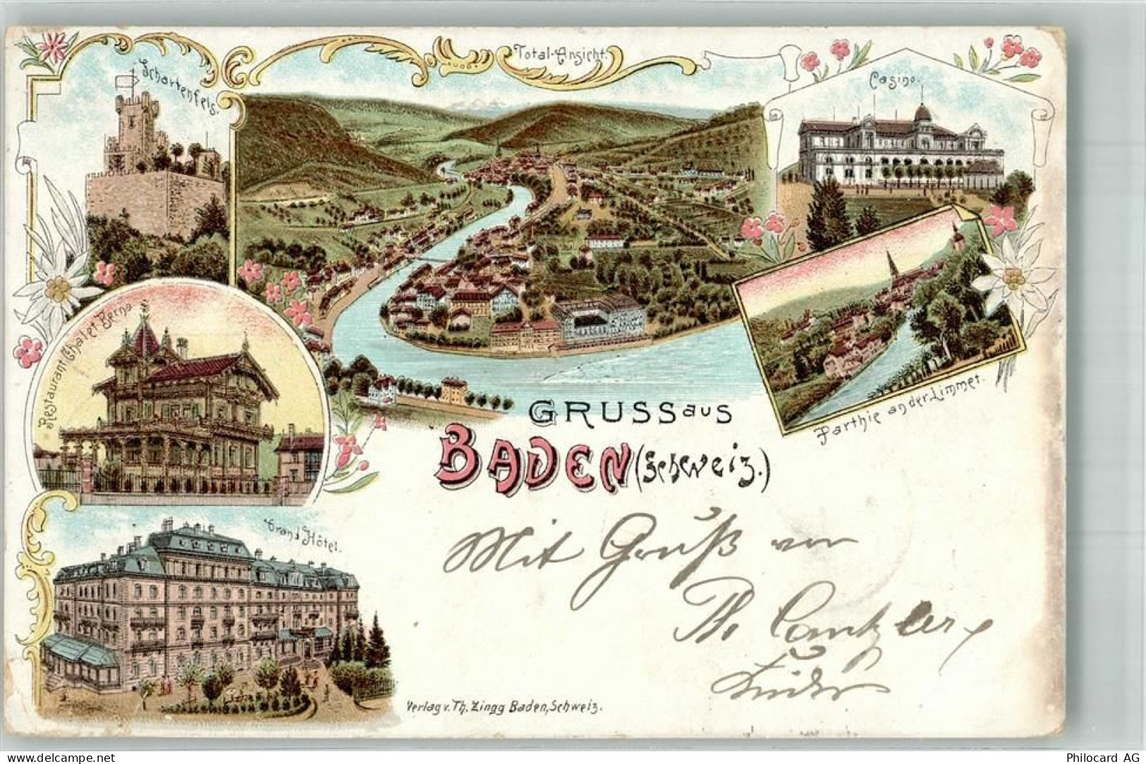 5400 Baden 1897 Gebrauchsspuren Gasthaus Berna Burg Schartenfels Hotel L... - 13575741