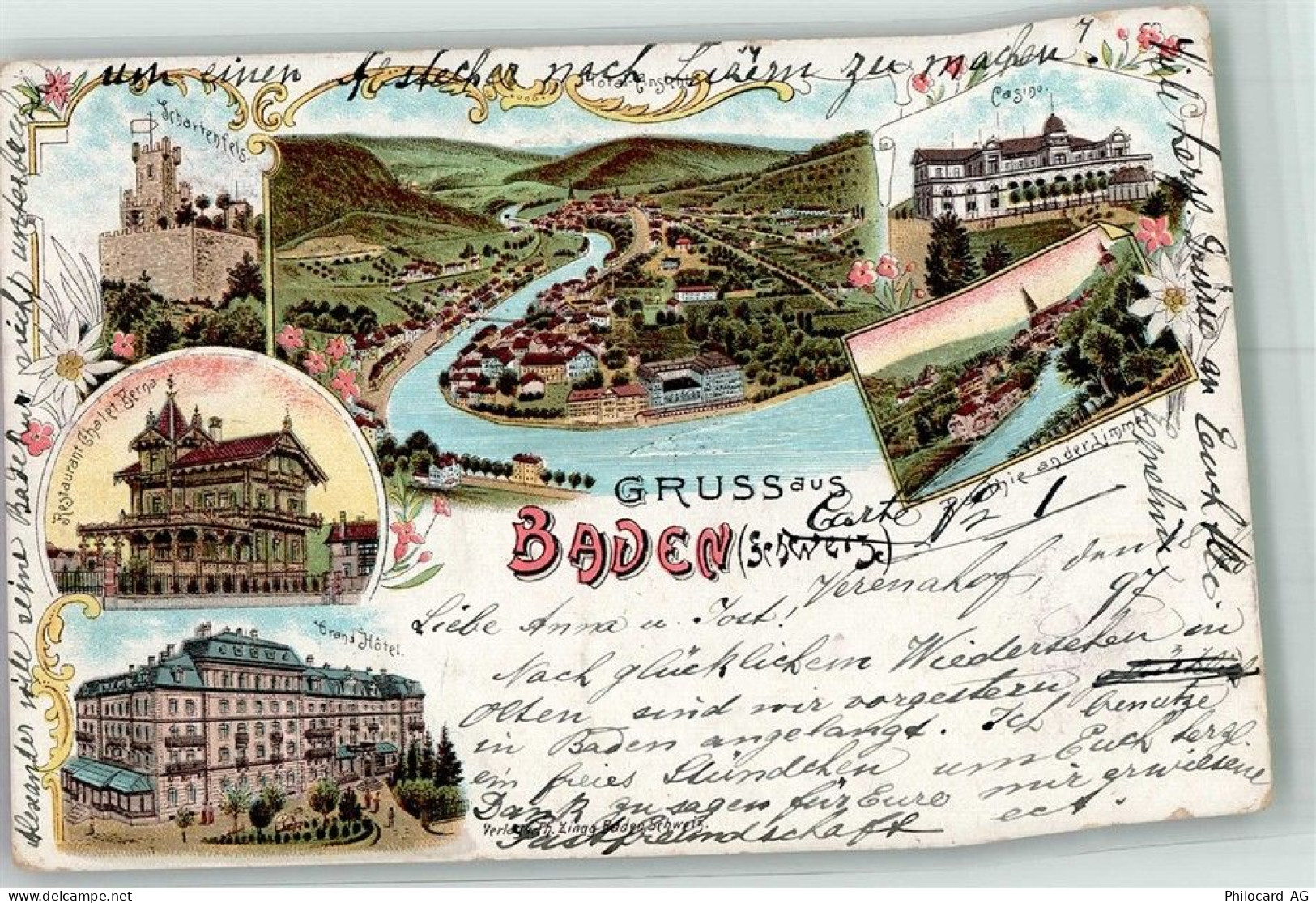 5400 Baden 1897 Lithographie Burg Schartenfels Gasthaus Chalet Berna Gra... - 13596517