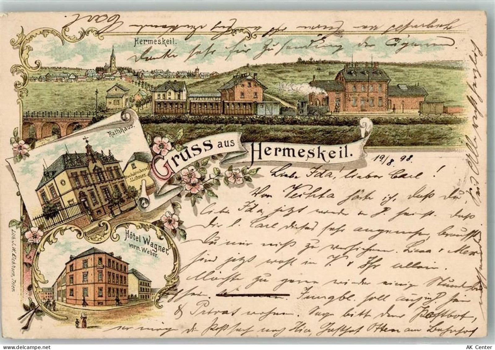 54411 W5508 Hermeskeil 1898 Lithographie Rathaus Hotel Wagner Bahnhof Ba... - 13659528
