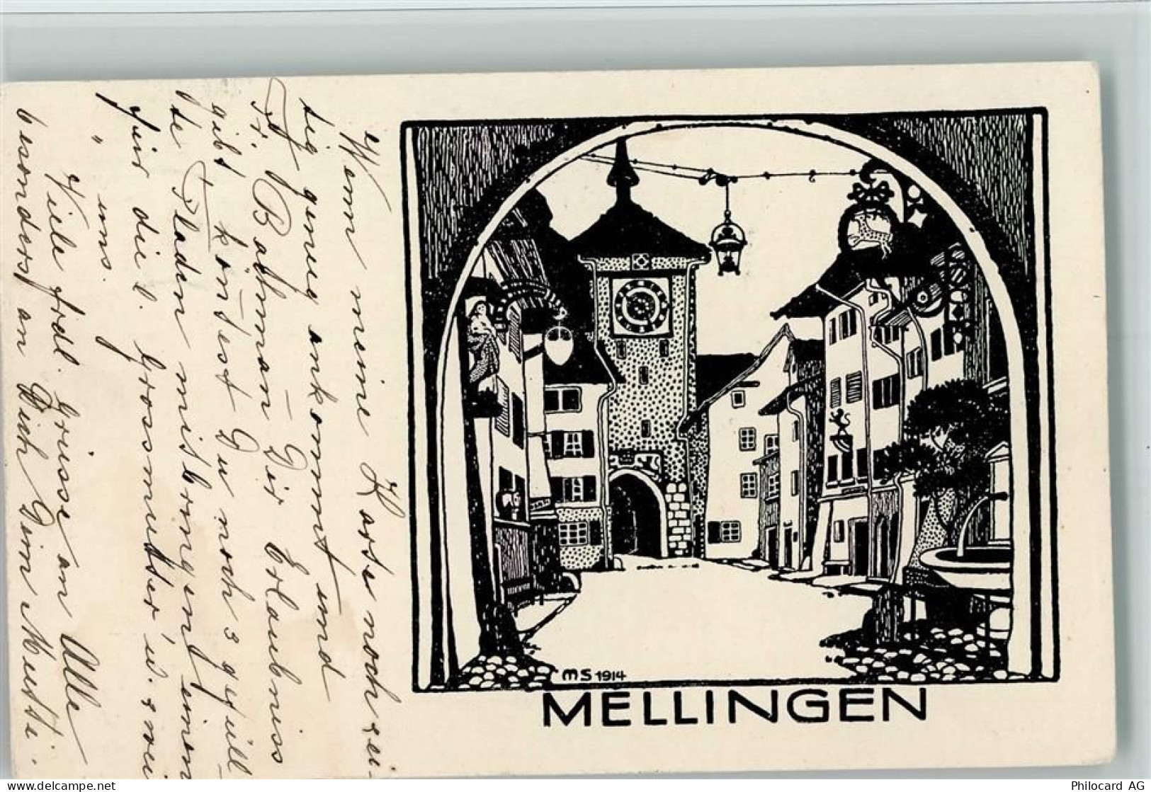 5507 Mellingen 1914 Lithographie / Künstlerkarte sign MS 1914 AK - 13094383