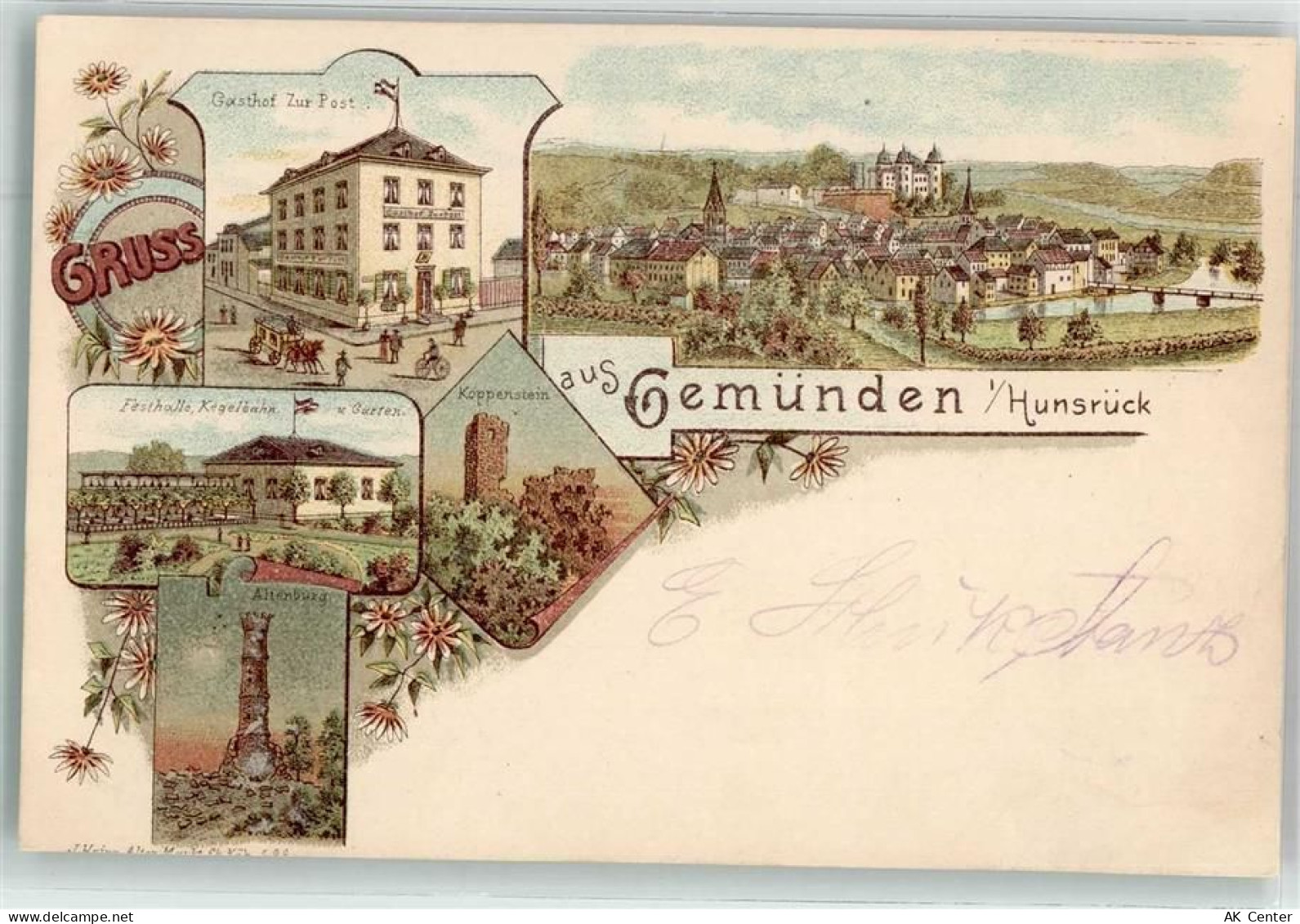 55490 W6545 Gemünden , Hunsrück 1901 Lithographie Festhalle-Kegelbahn Ga... - 13624384
