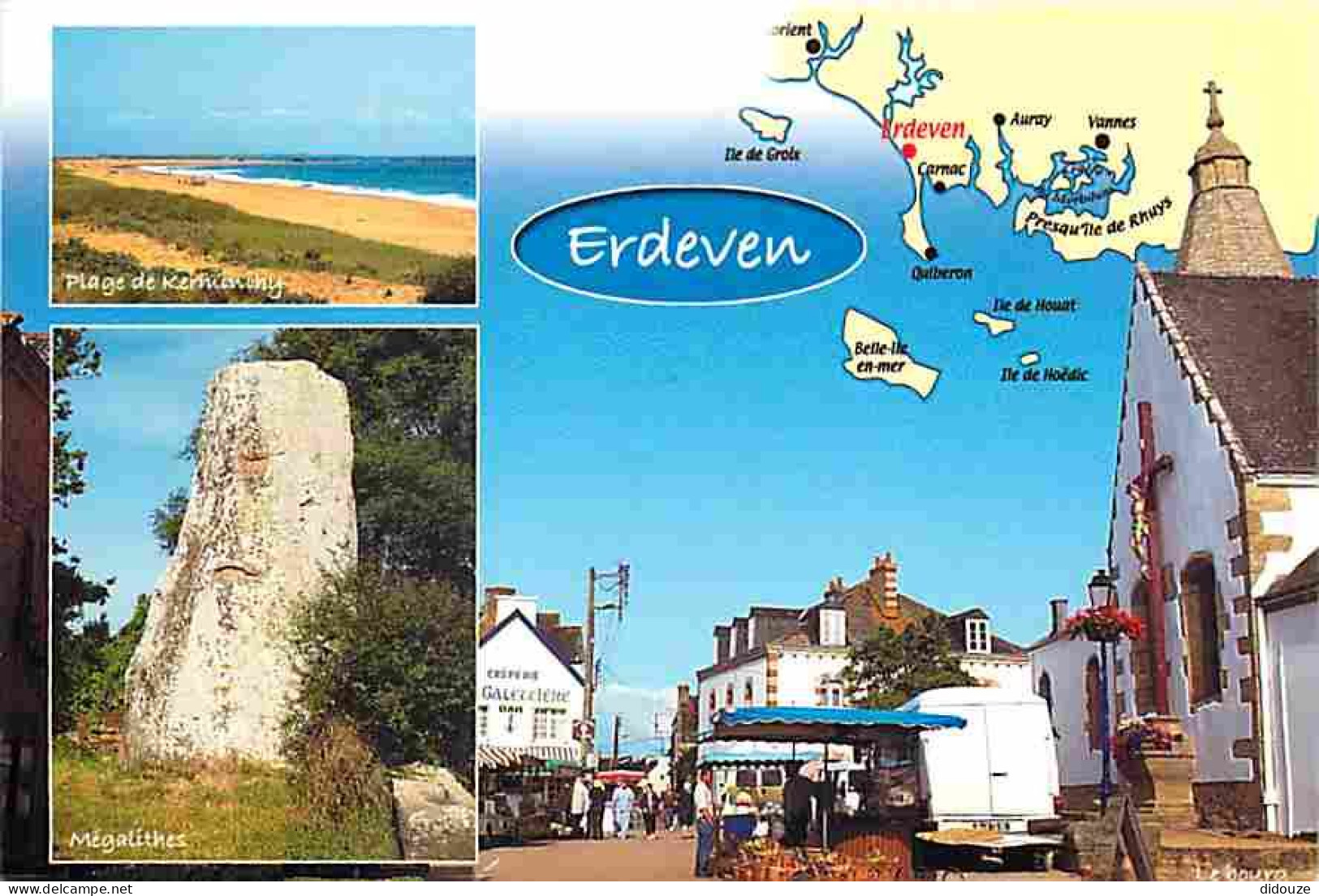 56 - Erdeven - Multivues - Marché - Automobiles - Carte Géographique - CPM - Voir Scans Recto-Verso