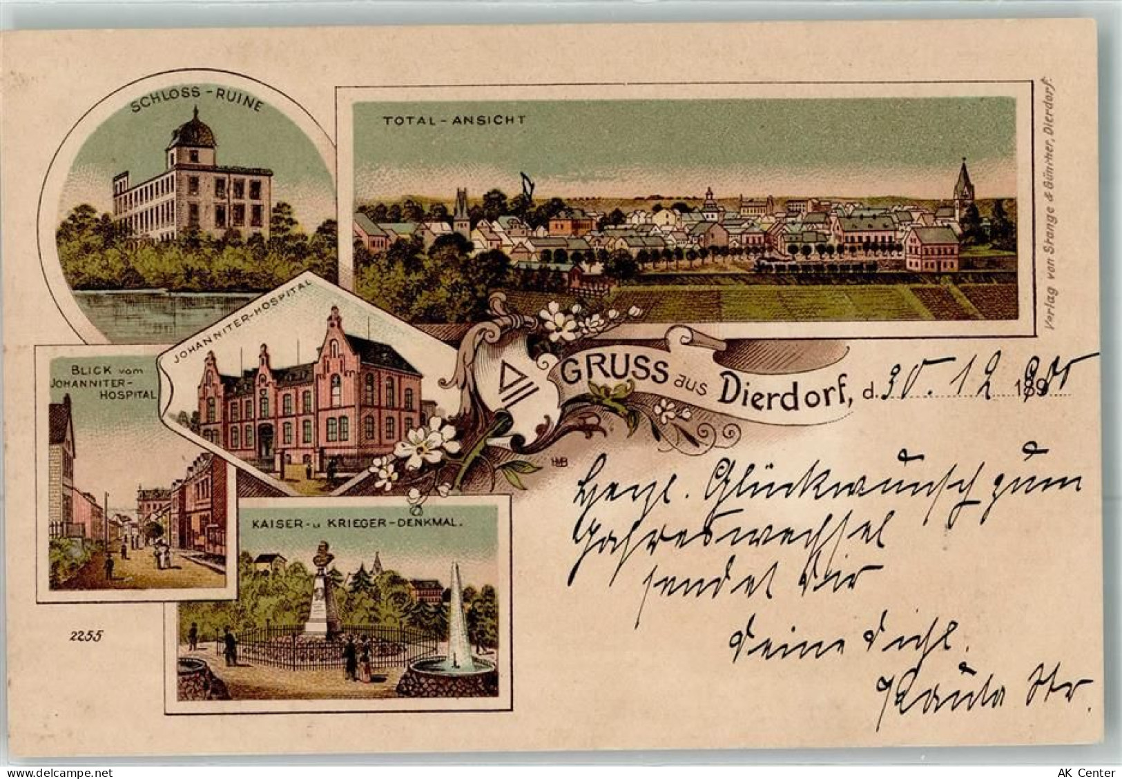 56269 W5419 Dierdorf 1900 Lithographie Schloss-Ruine Johanniter Hospital... - 13614924