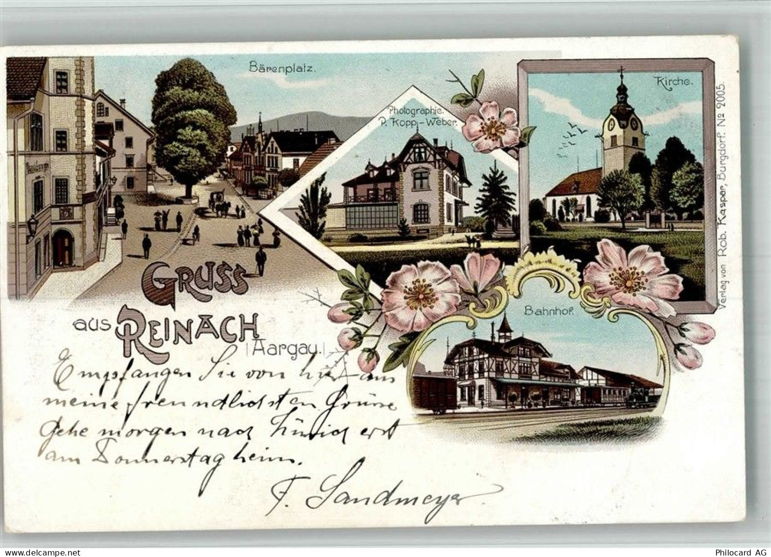 5734 Reinach AG 1902 BOAKC Bahnhof Kirche Bärenplatz Lithographie - 13715732