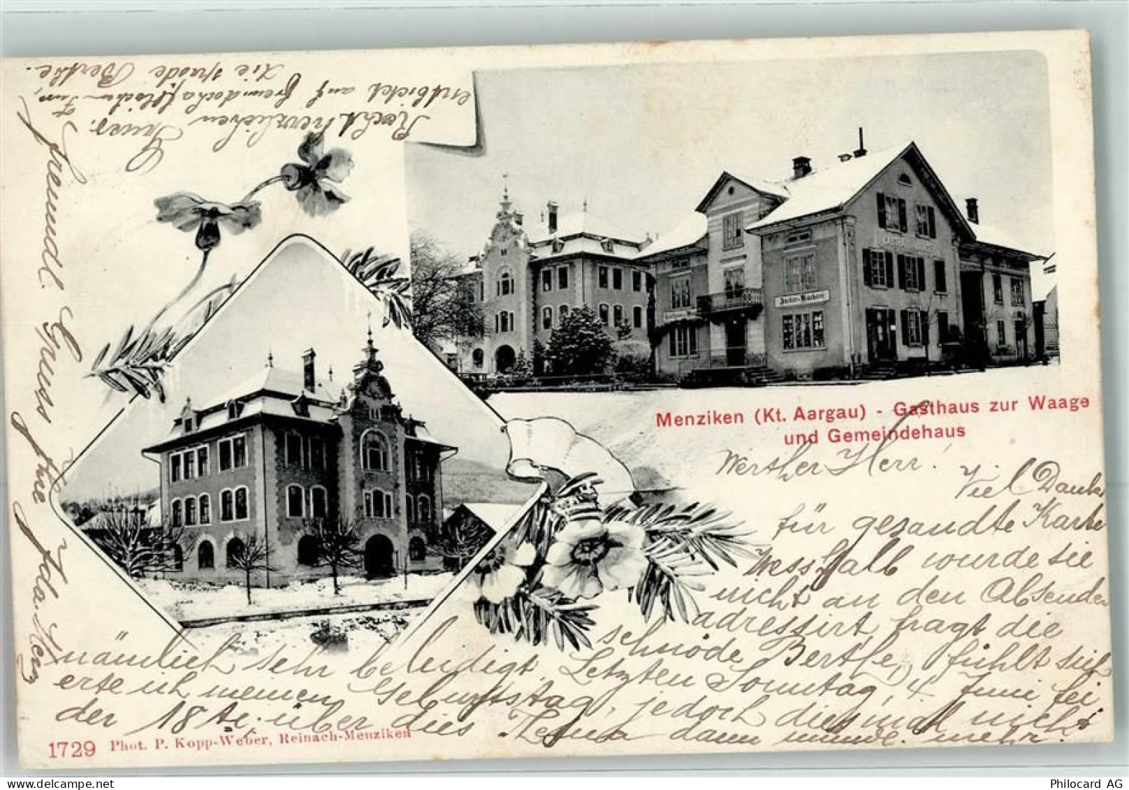 5737 Menziken 1905 - Gashaus Zur Waage Gemeindehaus Winter - 13470568