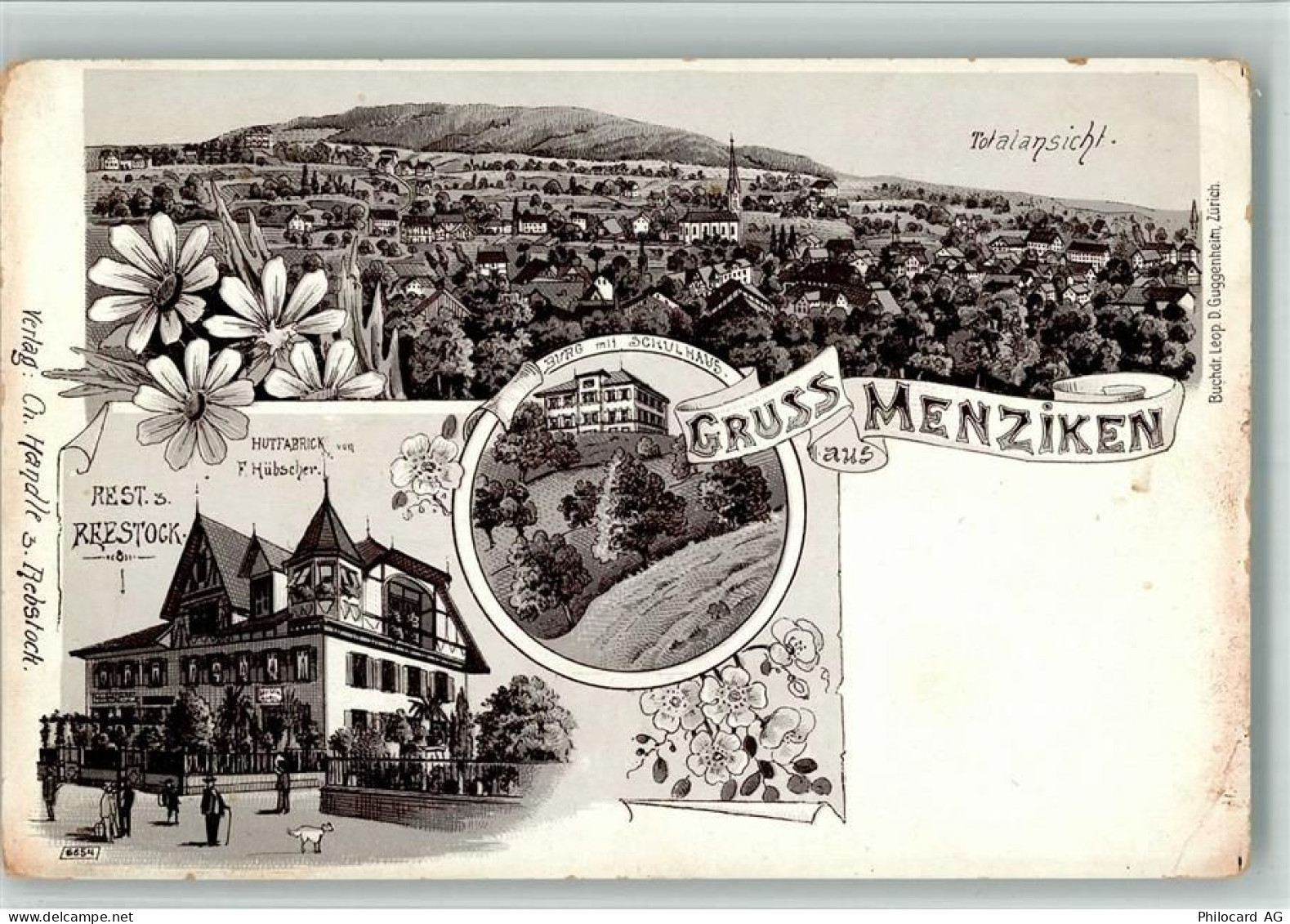 5737 Menziken BOAKC Lithographie Gasthaus Zum Rebstock Hutfabrik F. Hübs... - 13702658