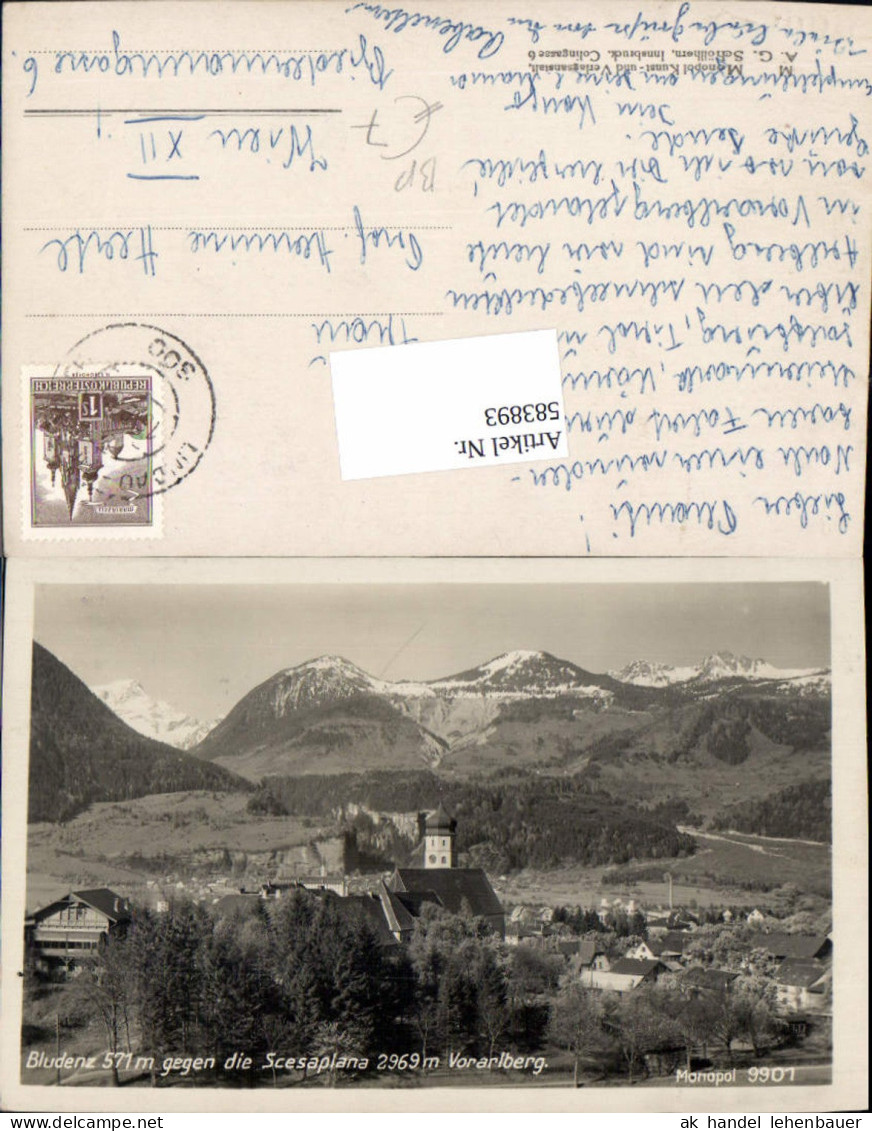 583893,Bludenz Ortsrand Kirche Scesaplana Bahnpost Lindau Bludenz Zug 300