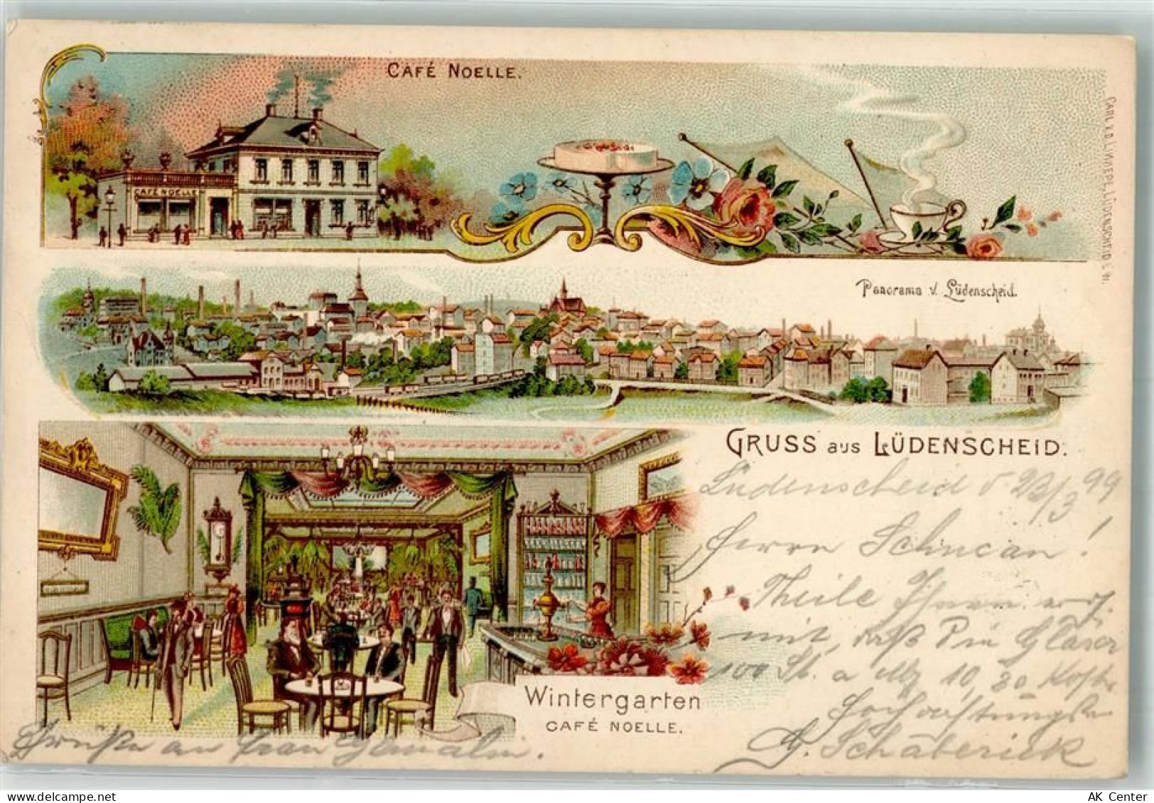 58507 W5880 Lüdenscheid 1899 Lithographie Cafe Noelle Wintergarten Zapft... - 13640067
