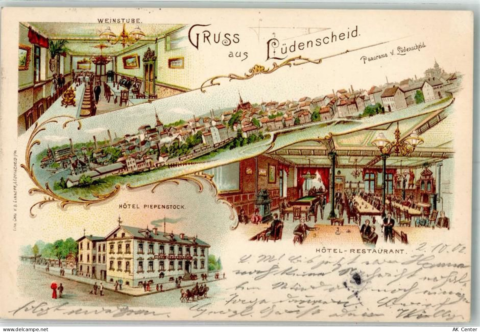 58507 W5880 Lüdenscheid 1902 Lithographie Hotel Piepenstock Weinstube - 13643536