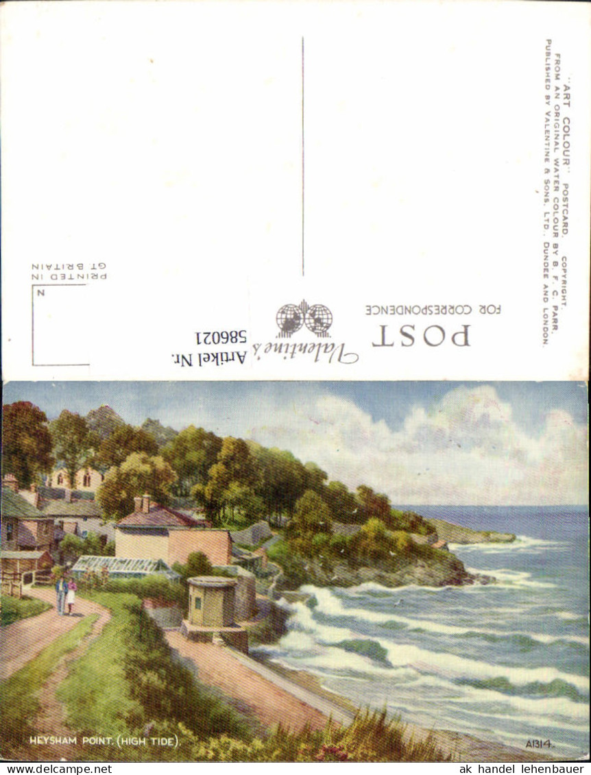 586021,Künstler Ak B.F.C. Parr Heysham Point High Tide Küste Brandung England