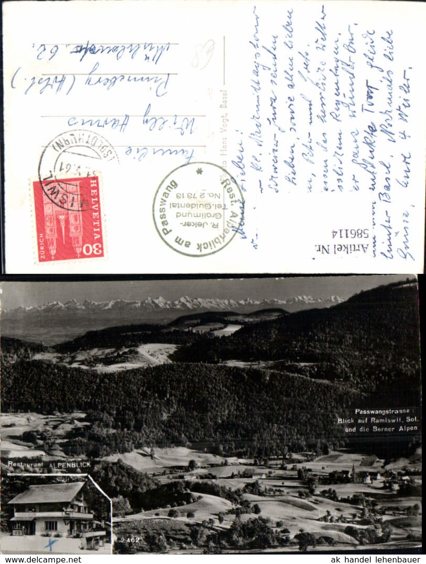 586114,Passwangstrasse M&uuml;mliswil-Ramiswil Blick auf Ramiswil u. d. Berner Alpen Switz