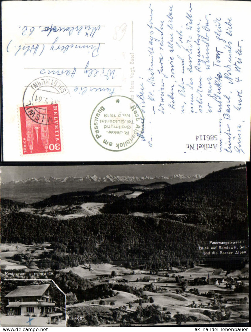 586114,Passwangstrasse Mümliswil-Ramiswil Blick auf Ramiswil u. d. Berner Alpen Switzerland