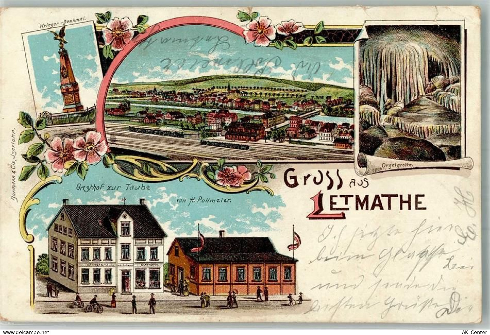 58636 W5860 Letmathe 1903 Lithographie Kriegerdenkmal Gasthaus zur Traub... - 13656051