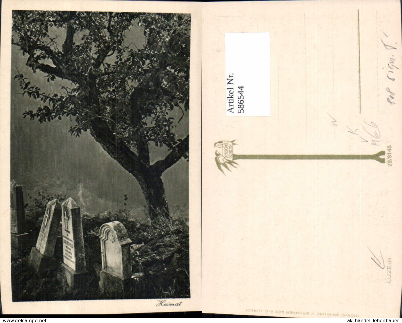 586544,Künstler Ak Heimat Luzein Grabstein Friedhof Switzerland pub D. Mischol Schiers