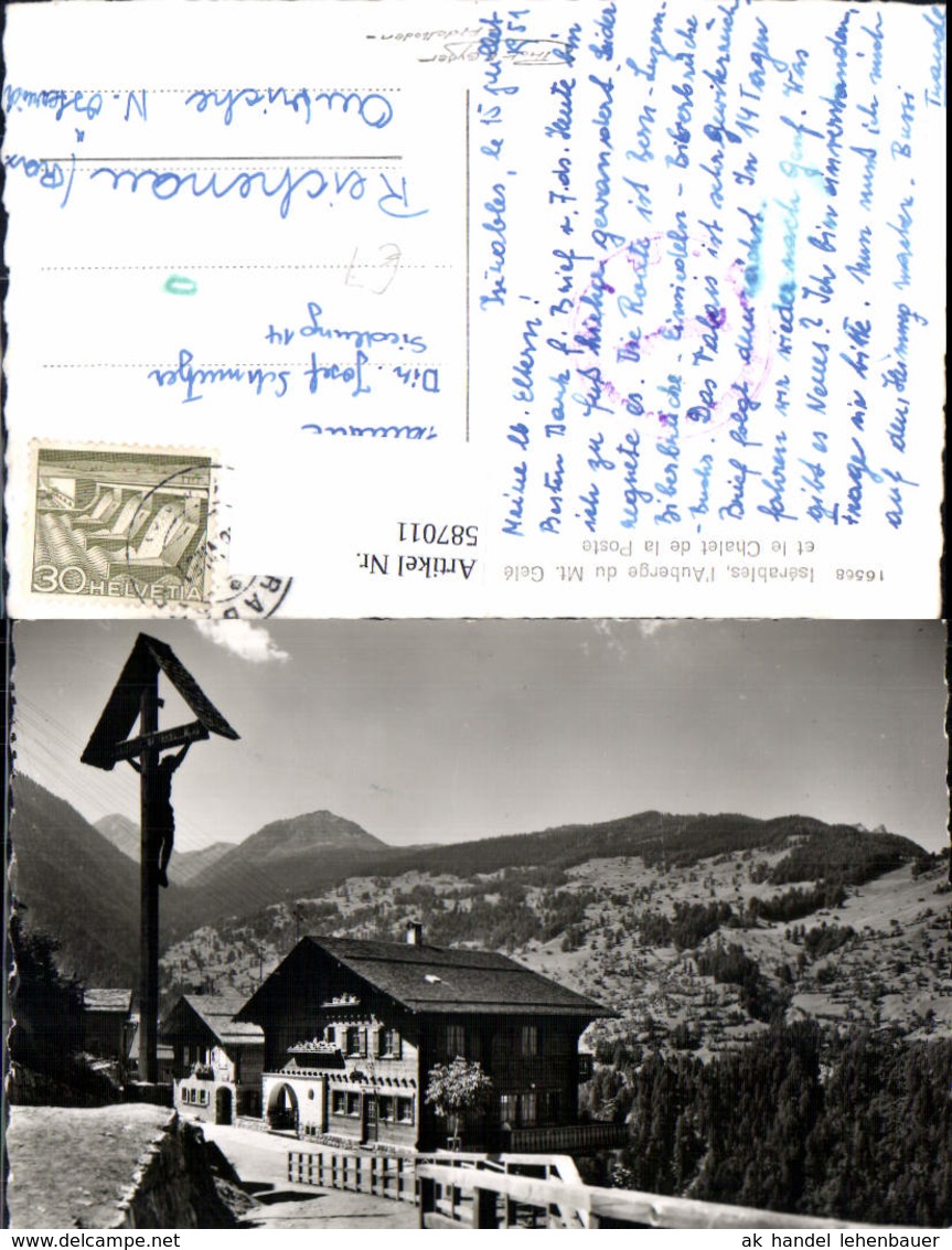 587011,Foto Ak Iserables l Auberge du Mont Gele et le Chalet de la Poste Switzerland