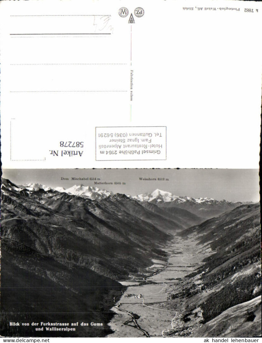 587278,Foto Ak Goms Blick v. d. Furkastrasse auf das Goms u. Walliseralpen Switzerland