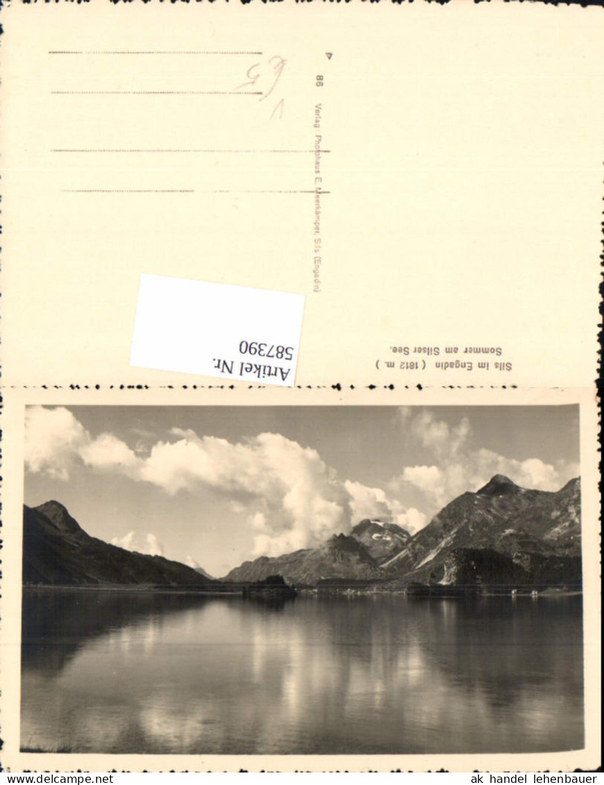 587390,Foto Ak Sils im Engadin/Segl Sommer a. Silsersee Switzerland pub E. Meerkämper 86