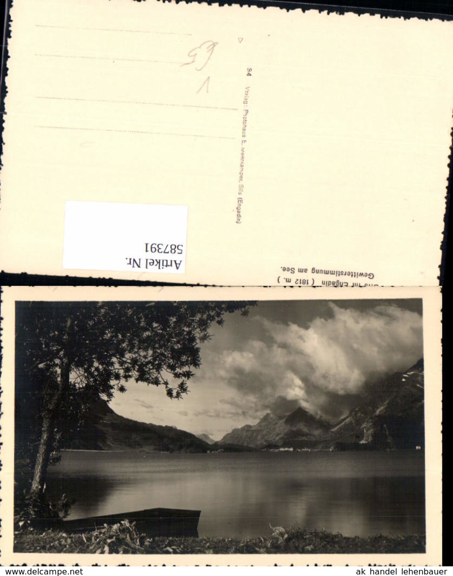 587391,Foto Ak Sils im Engadin/Segl Gewitterstimmung a. See Switzerland pub E. Meerk&auml;