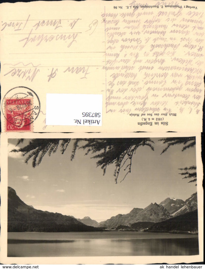 587395,Sils im Engadin/Segl Blick &uuml;ber d. See auf Maloja Switzerland