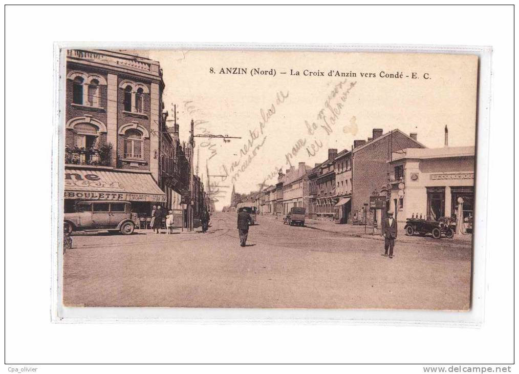 59 ANZIN Croix d'Anzin, Vers Condé, animée, Commerces, Station Service, ed EC 8, 192?