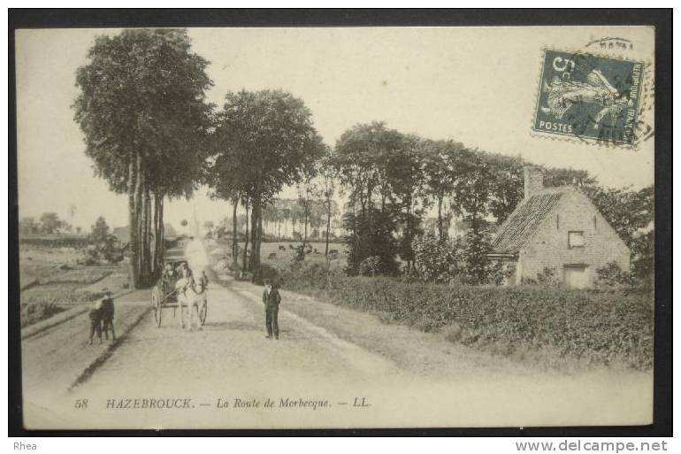 59 Hazebrouck 58 HAZEBROUCK - La Route Morbecque attelage cheval route de morbecque D59D K59295K C59295C RH009819