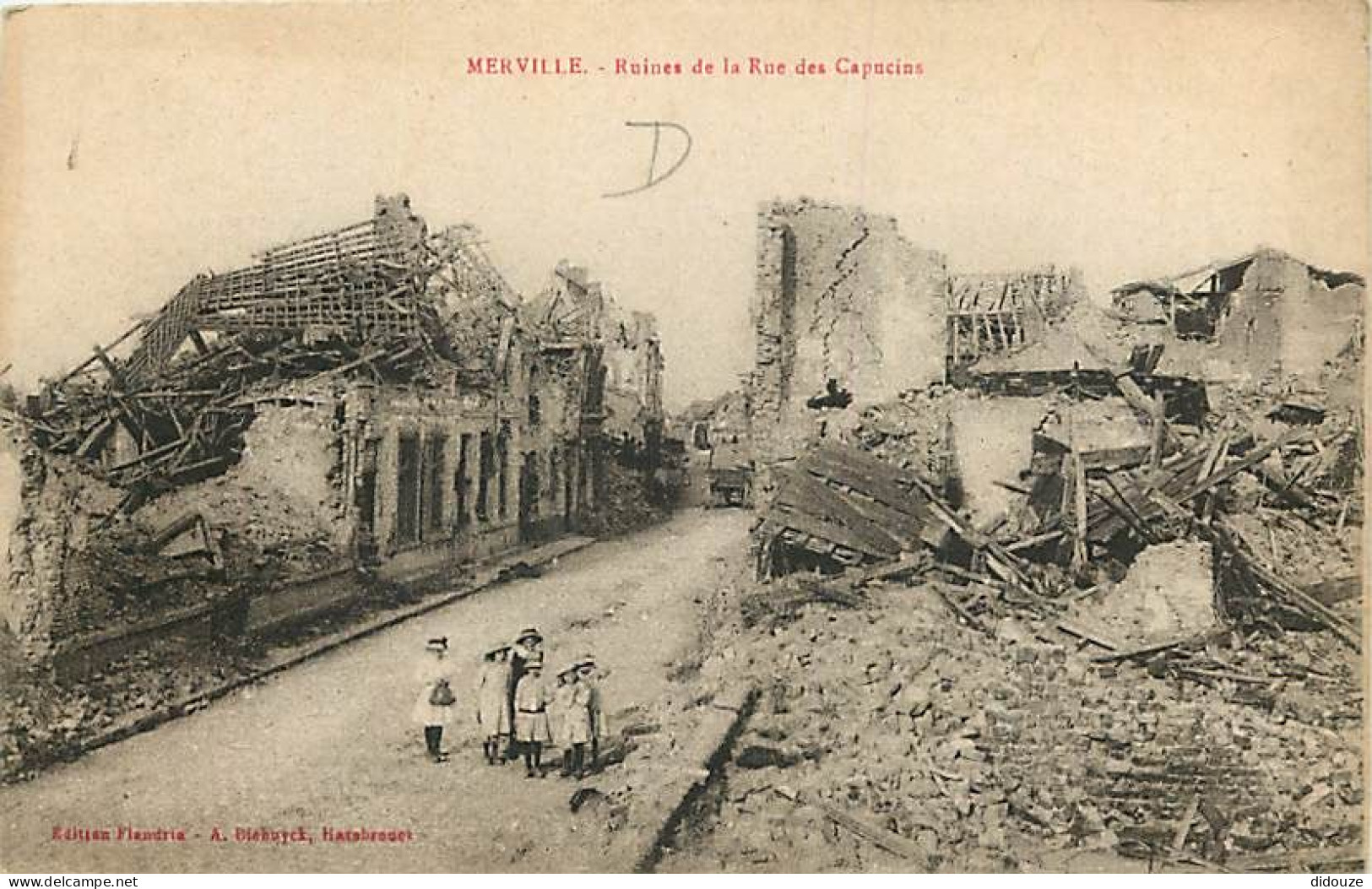 59 - Merville - Ruiines de la Rue des Capucins - Animée - CPA - Voir Scans Recto-Verso