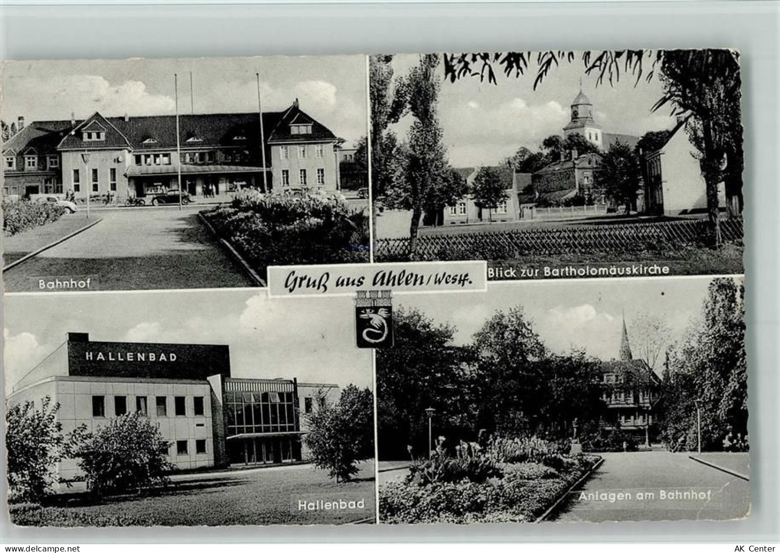 59227 W4730 Ahlen , Westf - Bahnhof Blick zur Bartholomäuskirche Hallenb... - 10087506