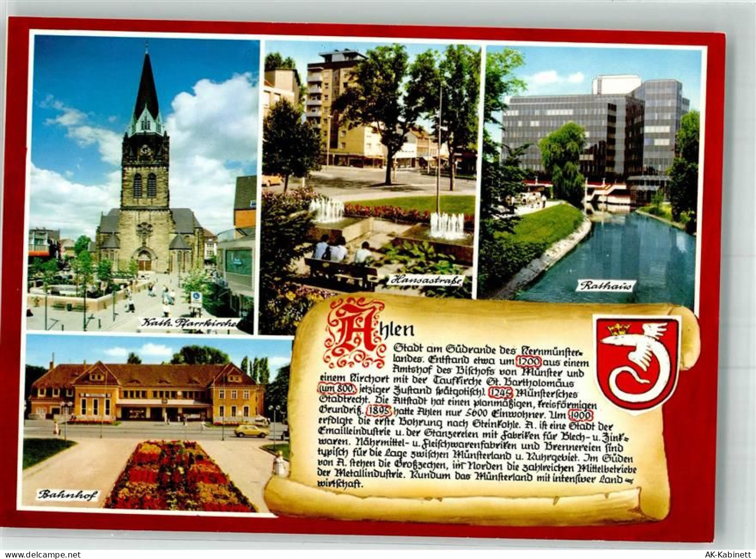 59227 W4730 Ahlen , Westf Foto AK Kath. Kirche Rathaus Bahnhof Hansastra... - 38009799