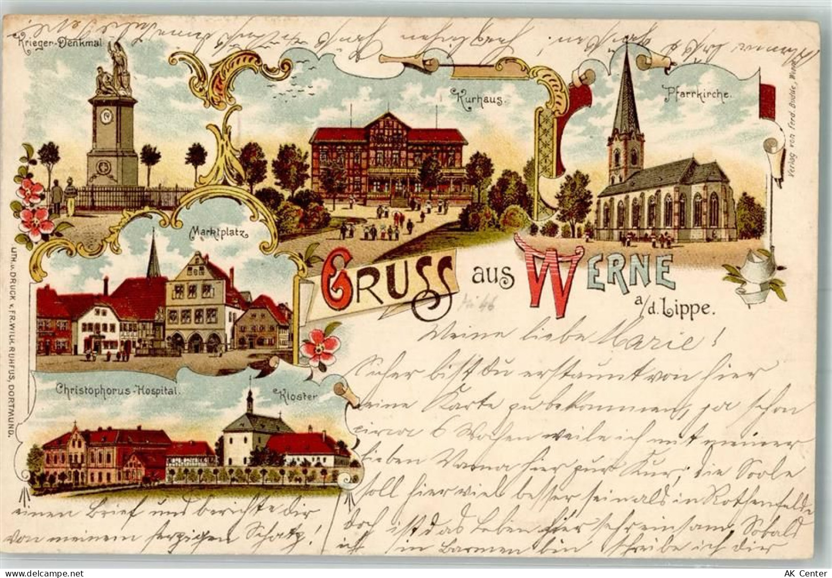 59368 W4712 Werne Lithographie Kriegerdenkmal Christophorus-Krankenhaus ... - 13645788